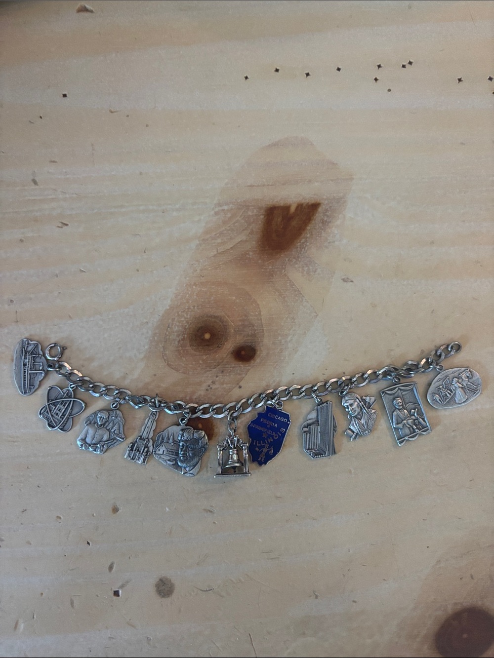 Sterling Silver Vintage Charm Bracelet with Various Travel & Landmark Charms